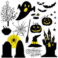 Halloween black and yellow icons set White backdrop