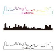 Baltimore skyline linear style with rainbow