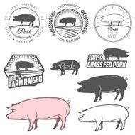 Set of pork labels badges and design elements