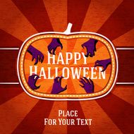 Pumpkin shape retro stylized badge with creepy hands getting the