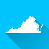 Virginia Map on Blue Background Long Shadow Flat Design