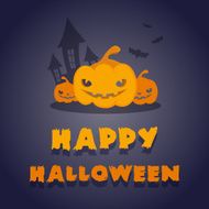 Happy Halloween pumpkins bewitched house and bats
