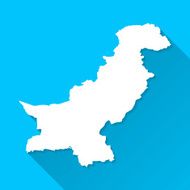 Pakistan Map on Blue Background Long Shadow Flat Design