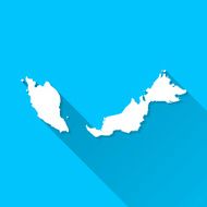 Malaysia Map on Blue Background Long Shadow Flat Design