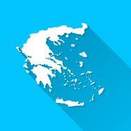 Greece Map on Blue Background Long Shadow Flat Design