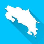 Costa Rica Map on Blue Background Long Shadow Flat Design