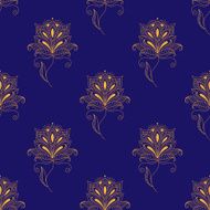 Blue and yellow paisley seamless pattern