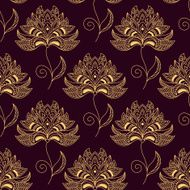 Yellow on purple paisley seamless floral pattern