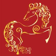 gold silhouette of a horse on red background