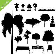 silhouette tree and garden vector
