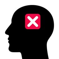 Silhouette of a head with closed sign