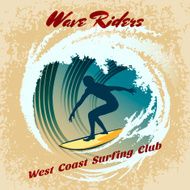Wave Riders vector surfing label