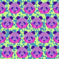 Bright colored polygonal panda seamless pattern background