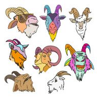 Set of goat hand drawn vector illustration