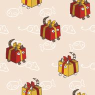 Pattern with kittens hiding in present boxes N2
