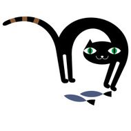 Black cat and fishes