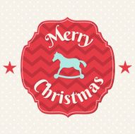 christmas card with blue horse on chevron pattern