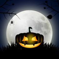 Halloween background with moon and silhouette of pumpkin