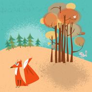 Autumn landscape Fox and rabbit