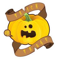 Halloween symbol Cartoon pumpkin with ribbon