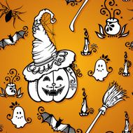 Vector Seamless Pattern with Ornate Halloween Decorations N2