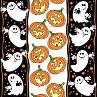 Halloween seamless background with ghosts and pumpkins