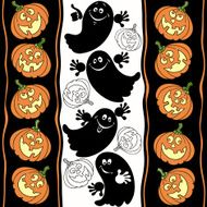 Halloween seamless background with ghosts and pumpkins N2