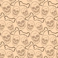 Seamless pattern with brown skulls and bones