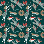 Woman with a kites Seamless background pattern