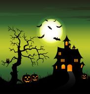 Halloween night backdrop with castle and pumpkins