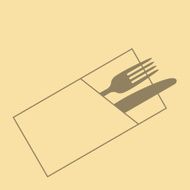 Knife fork and napkin on yellow background N2