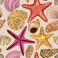 Seamless pattern of seashells and starfish N2