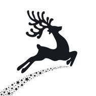 black reindeer flying stars isolated