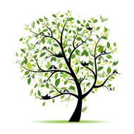Spring tree green with birds for your design