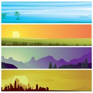 four banners with different landscape scenes