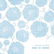 Blue textile peony flowers frame corner pattern background N2