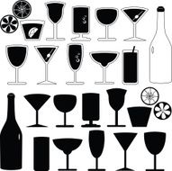 vector Silhouette - Glasses bottles cocktails isolated on white