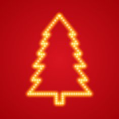 Vector glowing christmas tree on red background