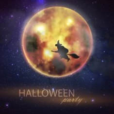 Halloween vector illustration with full moon and witch on the