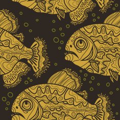 Dark pattern with yellow fishes