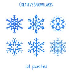 Set of snowflake hand drawn with oil pastels