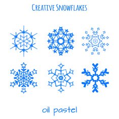 Set of snowflake hand drawn with oil pastels N2