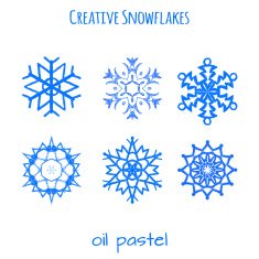 Set of snowflake hand drawn with oil pastels N3