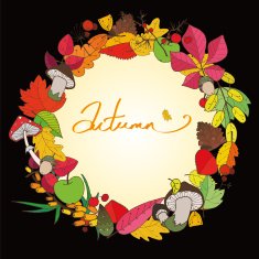 beautiful colorful autumn wreath which consists of leaves mushrooms