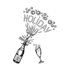 bottle of champagne and glass holiday inscription-firework