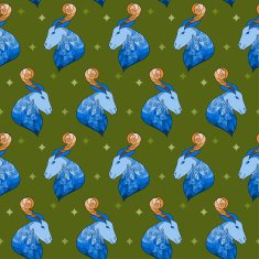 ornamental bright colored blue goat seamless background N2