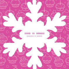 Vector colorful cupcake party Christmas snowflake silhouette pattern frame card