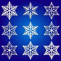 Vector abstract set of white snowflakes on blue background
