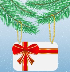 greeting-card with red bow hang on branch