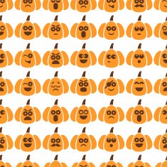 Seamless pattern of pumpkins with different emotions